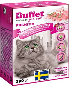 Мясные кусочки для кошек с ягненком в желе 190 гр х 16 шт Buffet