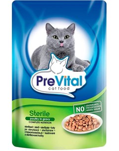 Classic для взрослых кастрированных котов и стерилизованных кошек с птицей в соусе 100 гр х 24 шт Prevital