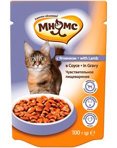 Чувствительное пищеварение для взрослых кошек с ягненком в соусе 100 гр Мнямс
