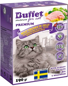 Мясные кусочки для кошек с индейкой в желе 190 гр Buffet