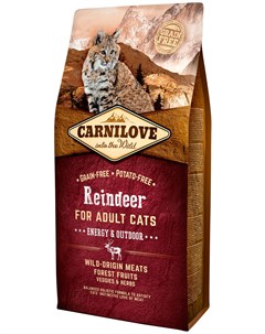Carnilove Cat Adult Energy Outdoor Reindeer беззерновой для активных взрослых кошек с мясом северног Brit*