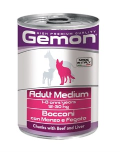 Влажный корм для собак Dog Medium кусочки говядины с печенью для средних пород 0 415 кг Gemon