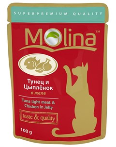 Влажный корм для кошек Тунец и Цыпленок в Желе 0 1 кг Molina