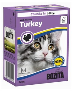 Влажный корм для кошек Feline Minced Turkey кусочки в желе 0 37 кг Bozita