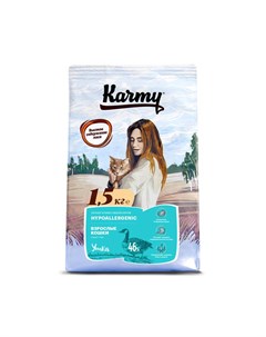 Сухой корм для кошек с уткой для склонных к пищевой аллергии 1 5 кг Karmy