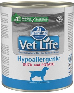 Корм Vet Life Hypo Duck Potato с уткой и картофелем паштет диета для собак 0 3 кг Farmina