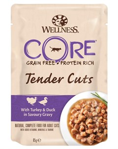 Влажный корм для кошек Tender Cuts Нежные Кусочки Индейки и Утки в Пикантном Соусе 0 085 кг Wellness core