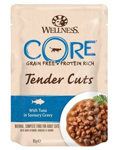 Влажный корм для кошек Tender Cuts Нежные Кусочки Тунца в Пикантном Соусе 0 085 кг Wellness core