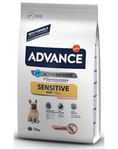 Сухой корм для собак Mini Sensitive для маленьких пород с чувствительным пищеварением с лососем и ри Advance