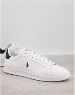 Белые перфорированные кожаные кроссовки с зеленым логотипом Polo ralph lauren