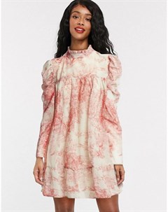 Свободное платье с объемными рукавами и розовым цветочным принтом x Lorna Luxe In the style