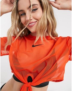 Оранжевый сетчатый кроп топ с завязкой спереди Nike