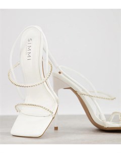 Белые босоножки на каблуке для широкой стопы со стразами Simmi London Chanelle Simmi wide fit