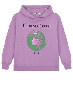 Лиловая толстовка худи с принтом Fantastic Green детская Msgm