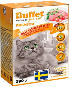 Мясные кусочки для кошек с говядиной в желе 190 гр х 16 шт Buffet