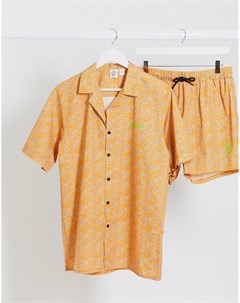 Оранжевая рубашка от комплекта с камуфляжным принтом Entente
