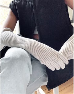 Желтовато белые длинные меланжевые перчатки с добавлением шерсти Weekday