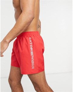 Красные шорты для плавания с логотипом сбоку Armani Ea7