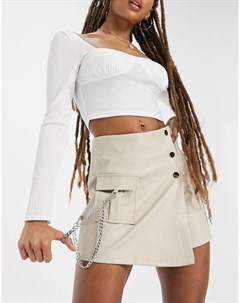 Белая мини юбка с асимметричной отделкой застежкой сбоку The couture club