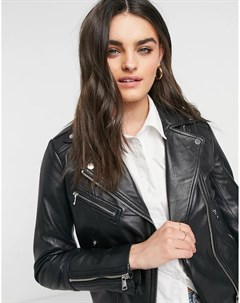 Кожаная байкерская куртка черного цвета Lab leather