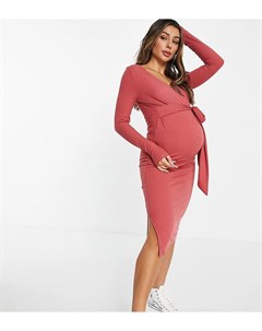 Розовое облегающее платье миди с завязкой на талии Mamalicious Maternity