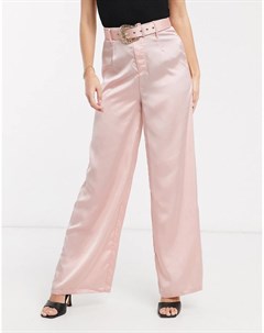 Светло розовые широкие атласные брюки с поясом Love & other things