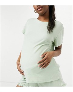 Комплект из футболки и шорт из экотрикотажа с оборками по краю шалфейно зеленого цвета Maternity Chelsea peers