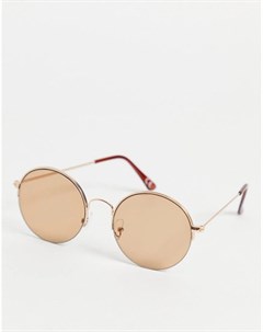 Солнцезащитные очки в круглой золотистой оправе со светло коричневыми линзами в стиле 70 х Asos design
