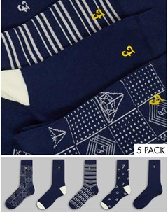 Набор из 5 пар темно синих носков с узорами Klamth Farah