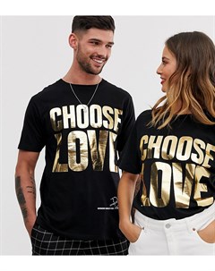 Черная футболка из органического хлопка с золотистым блестящим принтом Choose Love Help refugees