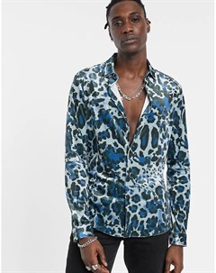 Приталенная бархатная рубашка с леопардовым принтом Asos design
