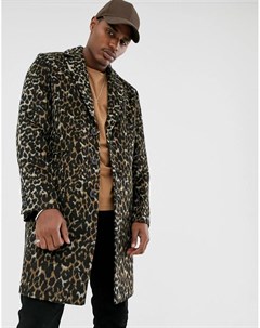Пальто с добавлением шерсти и леопардовым принтом Asos design