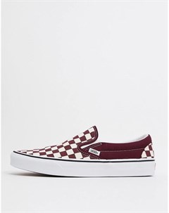 Бордовые кроссовки слипоны с шахматным узором Vans