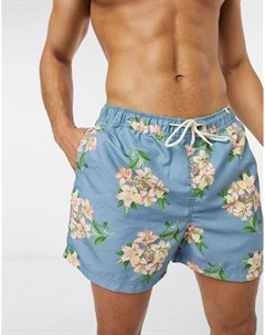 Голубые шорты для плавания с цветочным принтом Selected homme