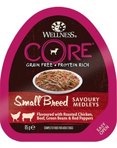 Dog для взрослых собак маленьких пород попурри с курицей говядиной фасолью и перцем 85 гр Wellness core