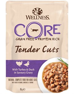 Cat Tender Cuts для взрослых кошек с нежными кусочками индейки и утки в соусе 85 гр Wellness core