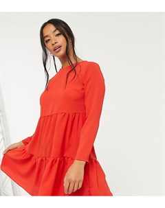 Красное свободное ярусное платье мини с длинными рукавами ASOS DESIGN Petite Asos petite