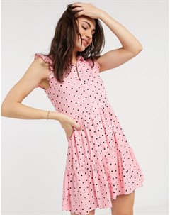 Розовое платье рубашка в горошек без рукавов Stradivarius