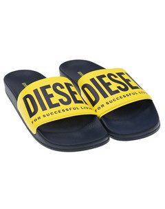 Желтые шлепанцы с логотипом бренда детские Diesel