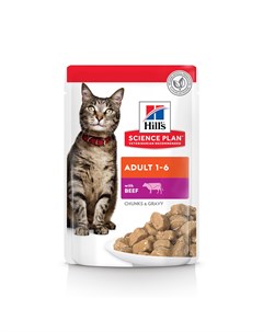 Для взрослых кошек для поддержания жизненной энергии и иммунитета пауч с говядиной в соусе 85 г Hill's консервы