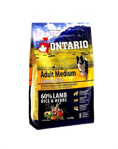 Корм для собак средних пород с ягнёнком и рисом 12 кг Ontario