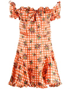 Платье в клетку гингем с цветочным принтом Alessandra rich