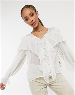 Блузка с оборками натурального цвета Vero moda