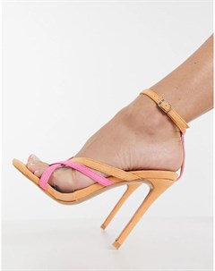 Оранжевые туфли на каблуке шпильке с ремешками Glamorous