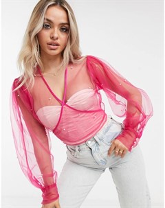 Розовая блузка из органзы с завязками Unique21