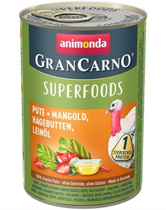 Gran Carno Superfoods Adult Pute Mangold Hagebutten Leinol для взрослых собак с индейкой мангольдом  Animonda