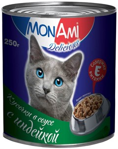 Для взрослых кошек кусочки в соусе с индейкой 250 гр х 15 шт Mon ami