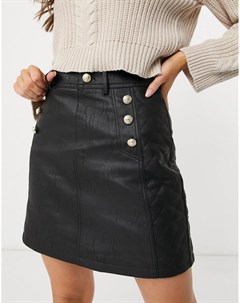 Черная стеганая мини юбка из искусственной кожи с ремнем River island