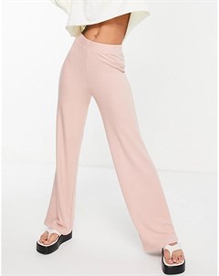 Дымчато розовые трикотажные брюки с широкими штанинами и завышенной талией от комплекта Matilde Pieces