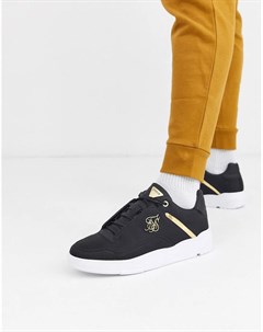 Черные кроссовки с золотистыми вставками и логотипом Siksilk